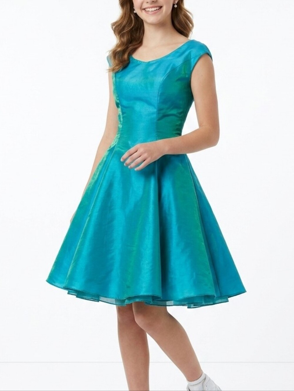 Y2K Vintage Taffeta Teal Turquoise Iridescent Twirl Dress Flippy Mermaid 3/4